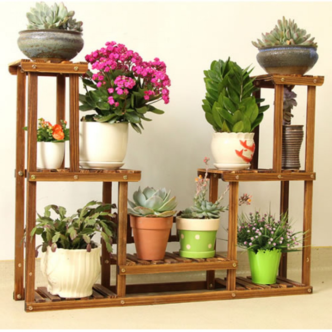 Floreira de chão, Suporte para vasos de plantas em madeira 10